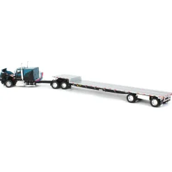 1/64 Black & Teal Kenworth W900L Long Frame with Transcraft Stepdeck Trailer, DCP by First Gear