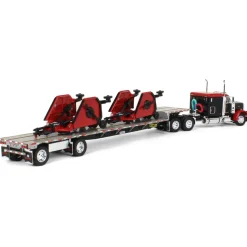 1/64 Black Bush Hog Peterbilt 379 63" Flattop Sleeper w/ Transcraft Deck Trailer & 2 Bush Hog Wing Mowers