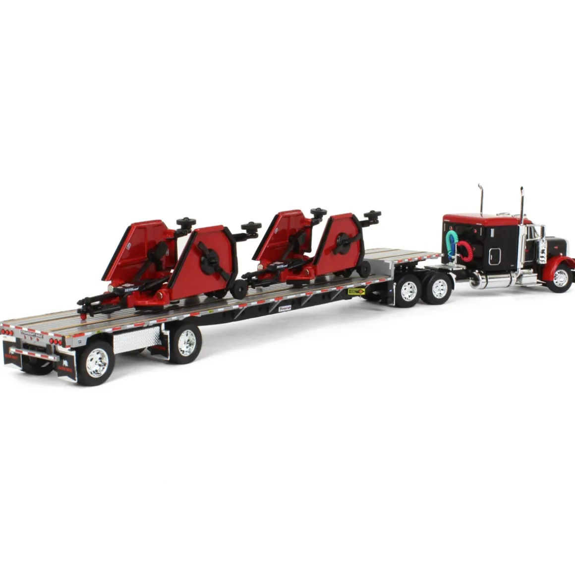 1/64 Black Bush Hog Peterbilt 379 63" Flattop Sleeper w/ Transcraft Deck Trailer & 2 Bush Hog Wing Mowers
