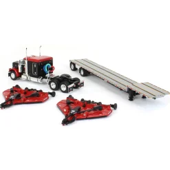 1/64 Black Bush Hog Peterbilt 379 63" Flattop Sleeper w/ Transcraft Deck Trailer & 2 Bush Hog Wing Mowers