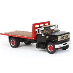 1/64 Black Chevy C65 Single Axle Truck with Red Flatbed, DCP by First Gear