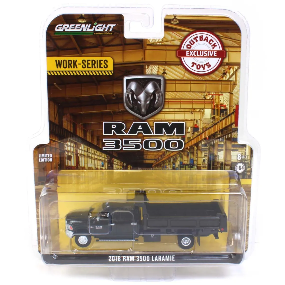 1/64 Black Crystal 2018 Ram 3500 Dually with Black Dump Bed, Outback Toys Exclusive