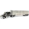 1/64 Black, Gray & Red Peterbilt 389 w/ Tri-axle Wilson Livestock Trailer, DCP by First Gear