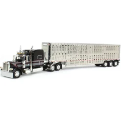 1/64 Black, Gray & Red Peterbilt 389 w/ Tri-axle Wilson Livestock Trailer, DCP by First Gear