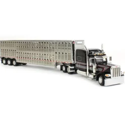 1/64 Black, Gray & Red Peterbilt 389 w/ Tri-axle Wilson Livestock Trailer, DCP by First Gear
