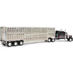 1/64 Black, Gray & Red Peterbilt 389 w/ Tri-axle Wilson Livestock Trailer, DCP by First Gear