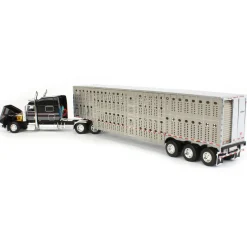 1/64 Black, Gray & Red Peterbilt 389 w/ Tri-axle Wilson Livestock Trailer, DCP by First Gear