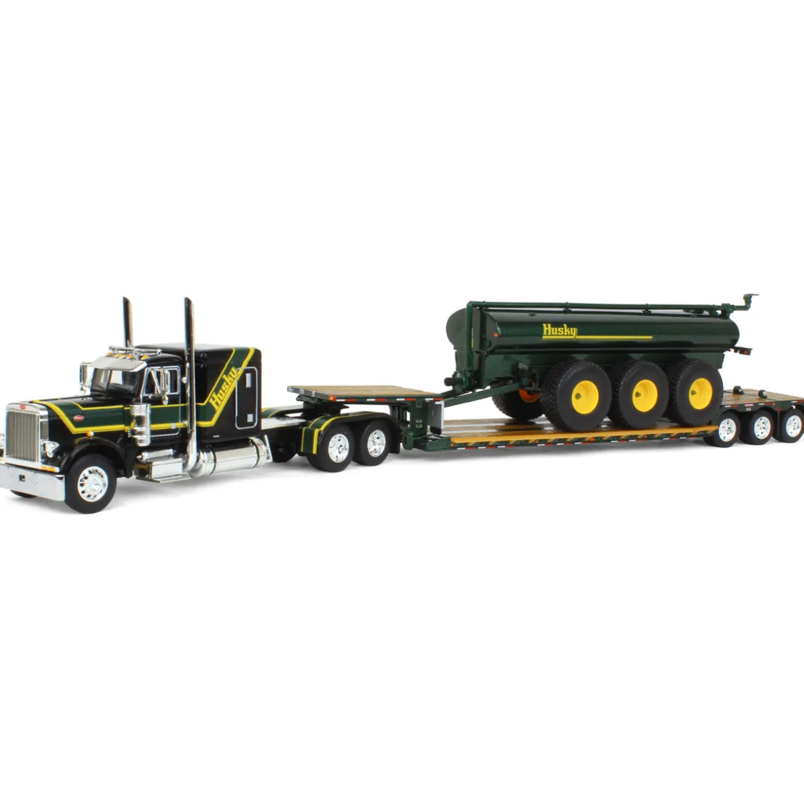 1/64 Black Husky Peterbilt 379 w/ Fontaine Renegade Lowboy & Husky Manure Spreader, DCP by First Gear