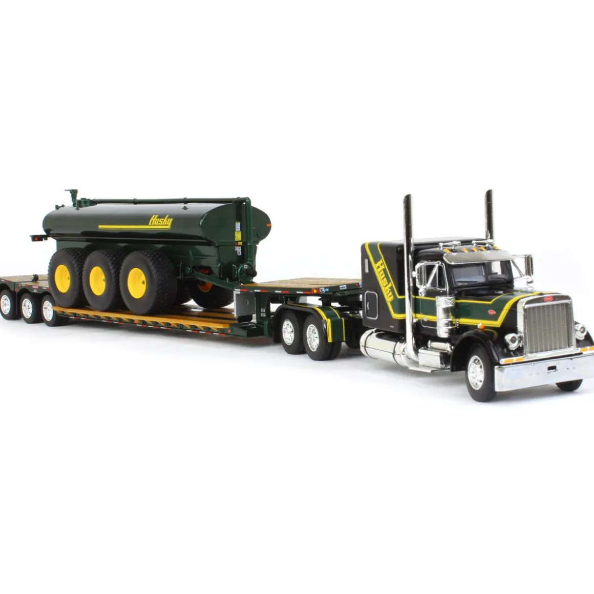 1/64 Black Husky Peterbilt 379 w/ Fontaine Renegade Lowboy & Husky Manure Spreader, DCP by First Gear