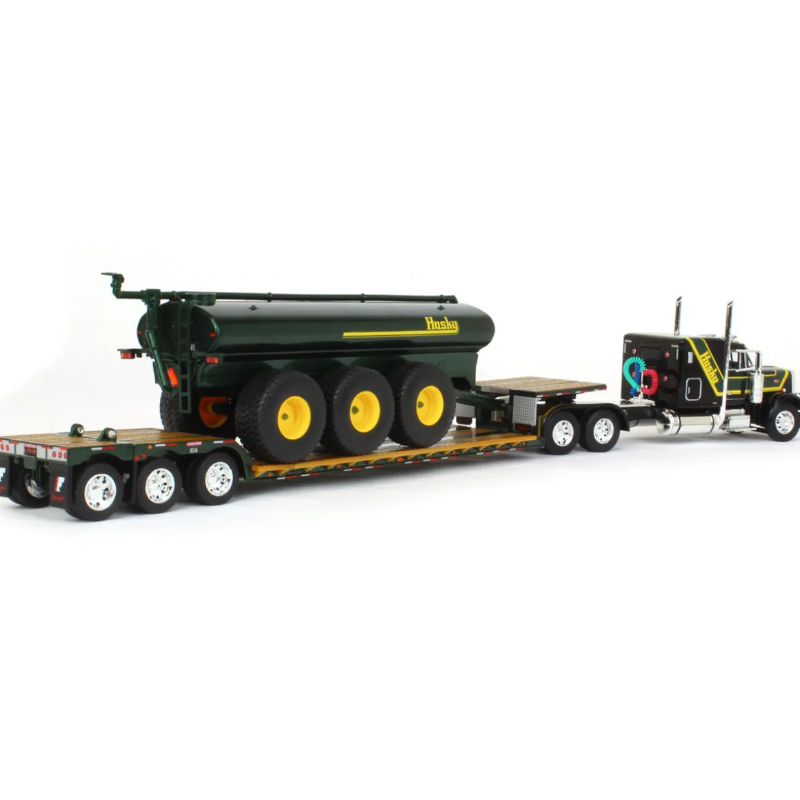 1/64 Black Husky Peterbilt 379 w/ Fontaine Renegade Lowboy & Husky Manure Spreader, DCP by First Gear
