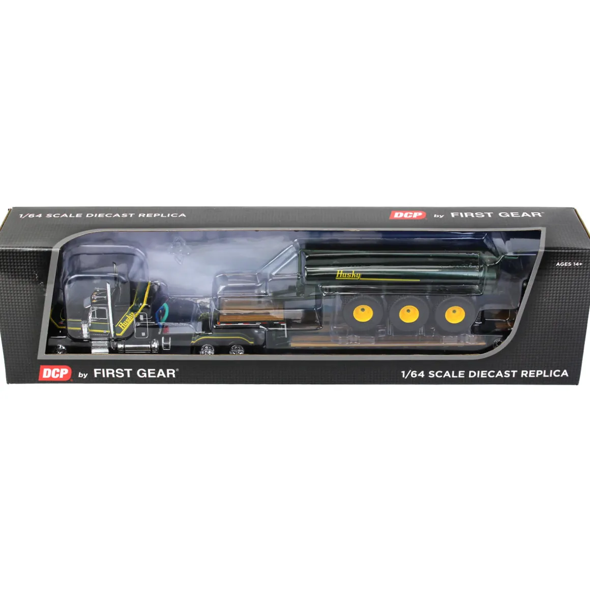 1/64 Black Husky Peterbilt 379 w/ Fontaine Renegade Lowboy & Husky Manure Spreader, DCP by First Gear