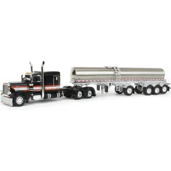 1/64 Black, Orange & White Peterbilt 379 60in Sleeper with Quad-Axle Walker Milk Tanker, DCP by First Gear