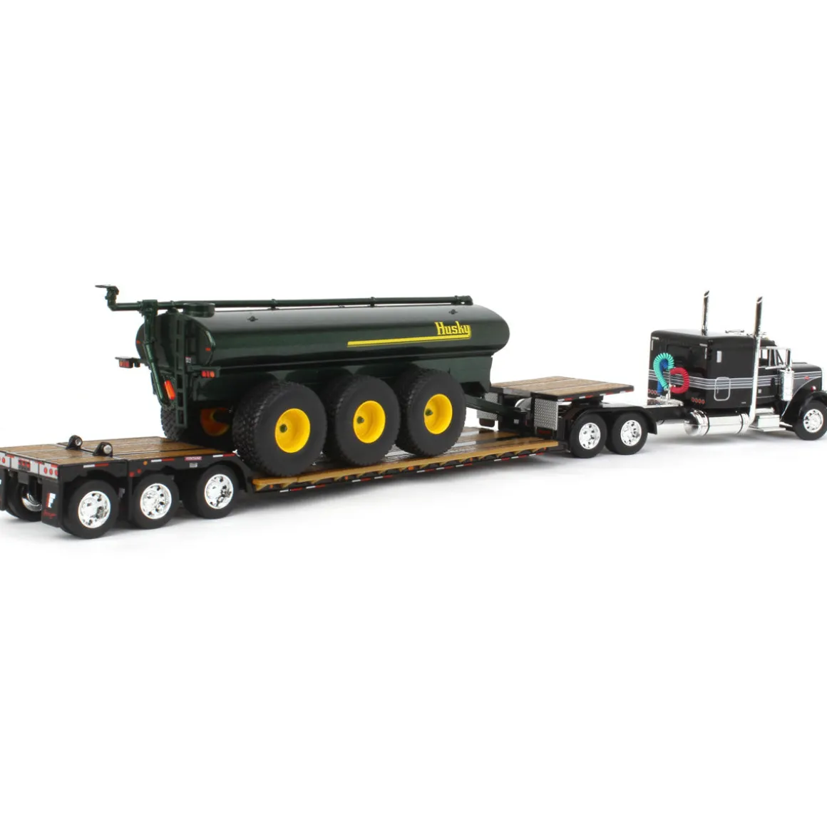 1/64 Black Peterbilt 379 w/ Fontaine Renegade Lowboy & Husky Manure Spreader, DCP by First Gear