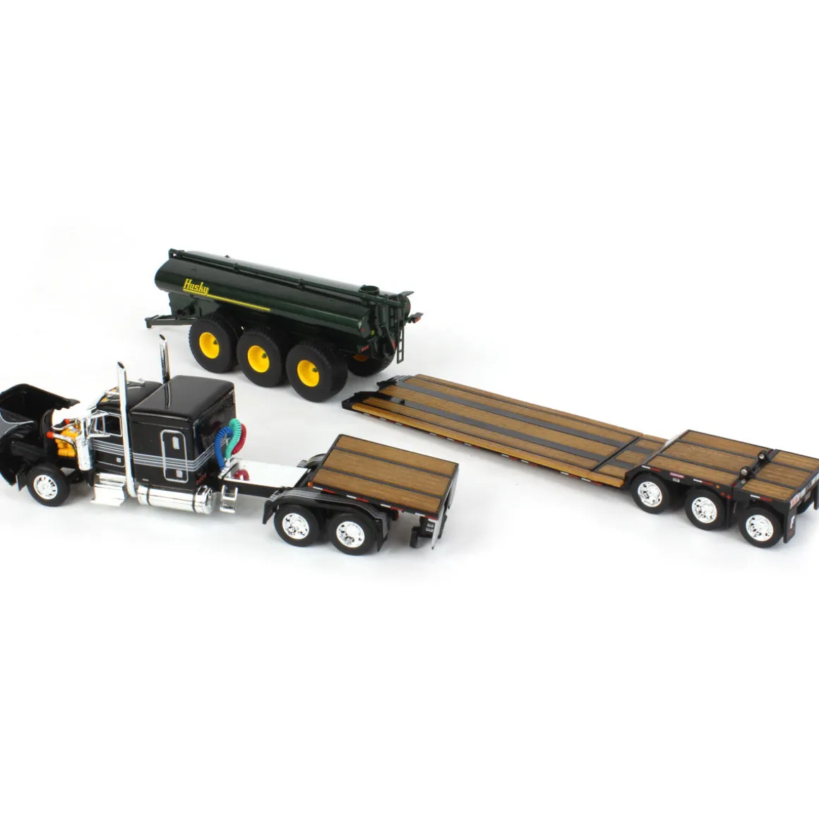 1/64 Black Peterbilt 379 w/ Fontaine Renegade Lowboy & Husky Manure Spreader, DCP by First Gear