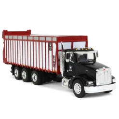 1/64 Black Peterbilt 385 w/ Red & White Meyer 8126RT Boss Forage Box
