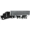 1/64 Black Semi Truck with Cattle Trailer and Cattle by ERTL