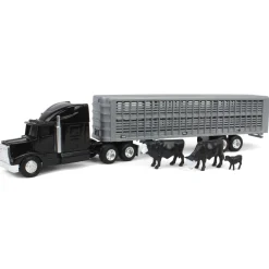 1/64 Black Semi Truck with Cattle Trailer and Cattle by ERTL