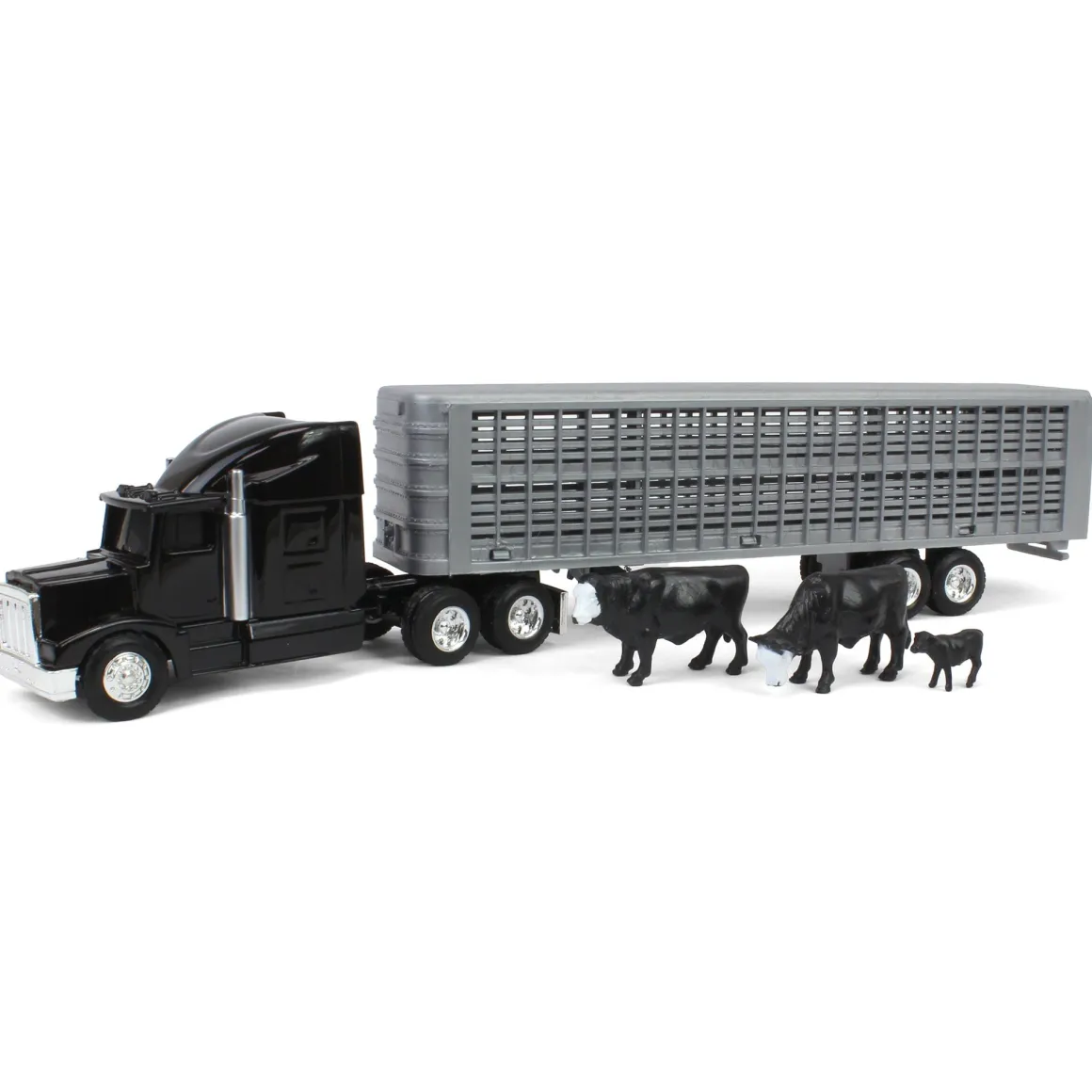 1/64 Black Semi Truck with Cattle Trailer and Cattle by ERTL