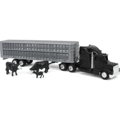 1/64 Black Semi Truck with Cattle Trailer and Cattle by ERTL