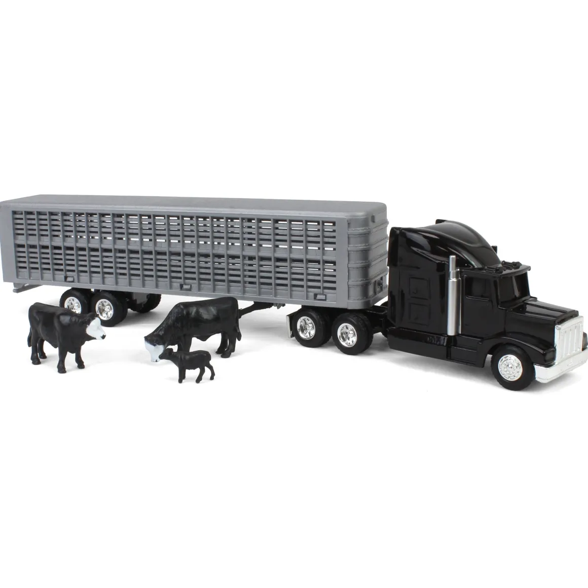 1/64 Black Semi Truck with Cattle Trailer and Cattle by ERTL