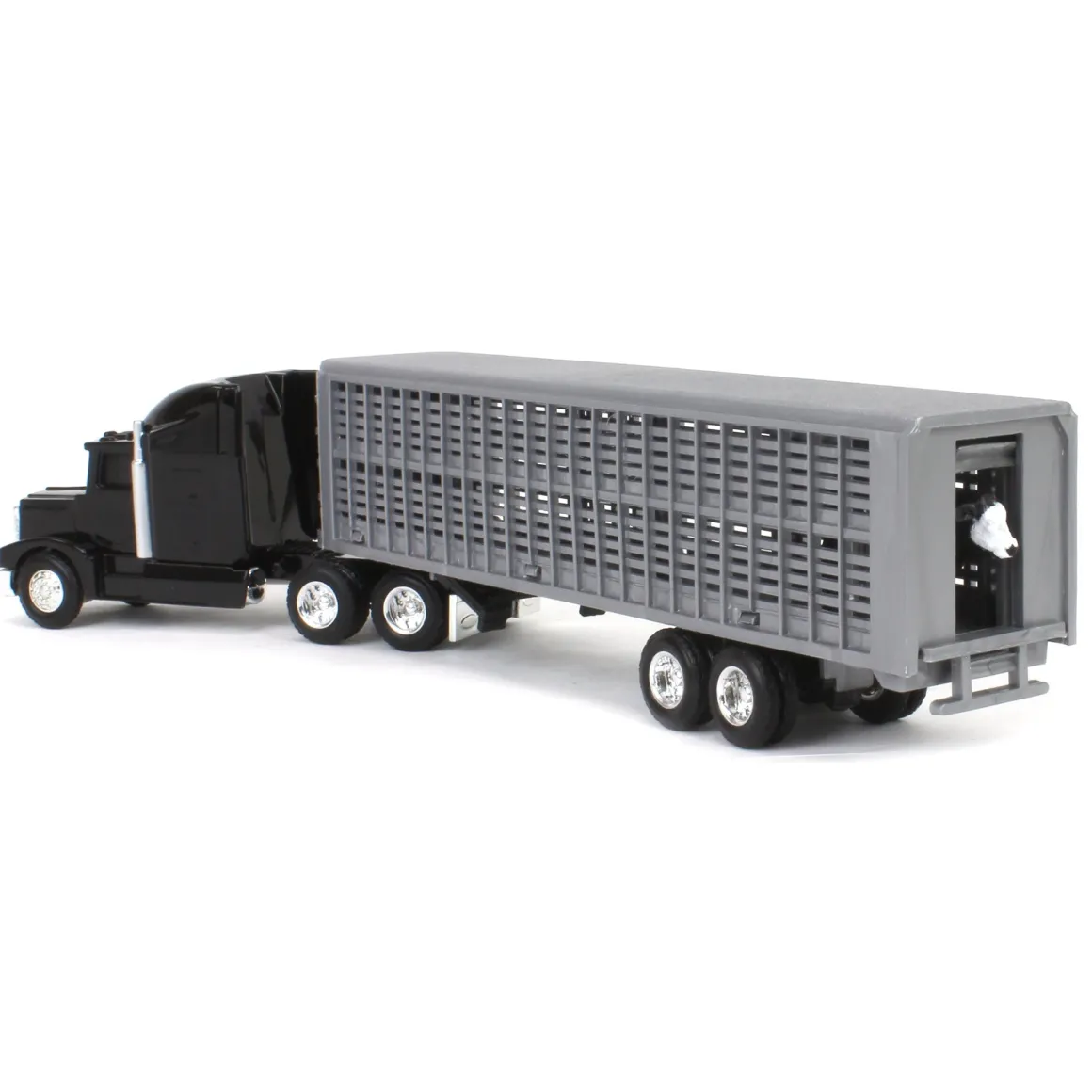 1/64 Black Semi Truck with Cattle Trailer and Cattle by ERTL