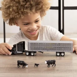 1/64 Black Semi Truck with Cattle Trailer and Cattle by ERTL