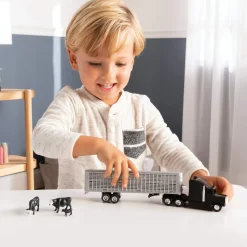 1/64 Black Semi Truck with Cattle Trailer and Cattle by ERTL