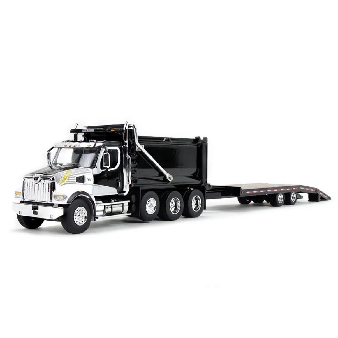 1/64 Black Western Star 49X with Ox Bodies Dump & Beaver Tail Trailer, DCP by First Gear