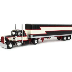 1/64 Black/Cream/Red Peterbilt 359 w/ 36in Flattop Sleeper & 40ft Vintage Trailer, DCP by First Gear