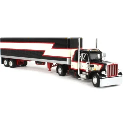 1/64 Black/Cream/Red Peterbilt 359 w/ 36in Flattop Sleeper & 40ft Vintage Trailer, DCP by First Gear