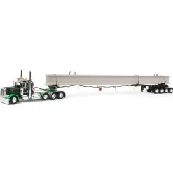 1/64 Black/Green Peterbilt 389 w/ ERMC Hydra-Steer Trailer & Bridge Beam Load, DCP by First Gear