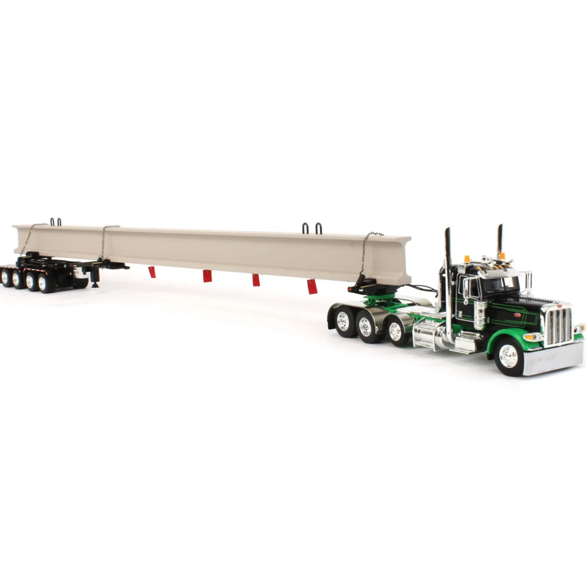 1/64 Black/Green Peterbilt 389 w/ ERMC Hydra-Steer Trailer & Bridge Beam Load, DCP by First Gear