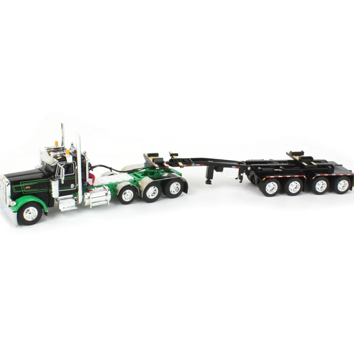 1/64 Black/Green Peterbilt 389 w/ ERMC Hydra-Steer Trailer & Bridge Beam Load, DCP by First Gear