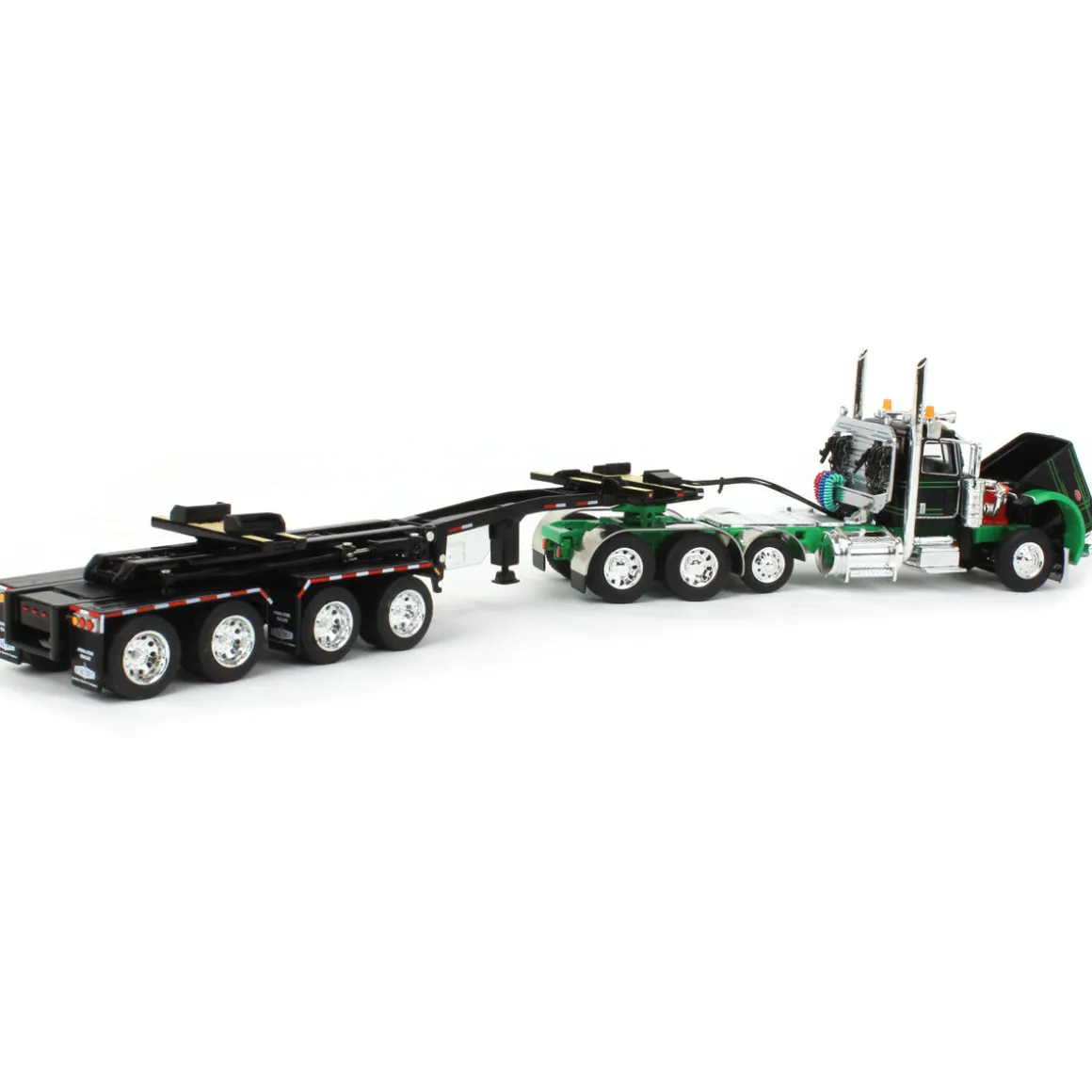 1/64 Black/Green Peterbilt 389 w/ ERMC Hydra-Steer Trailer & Bridge Beam Load, DCP by First Gear