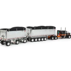 1/64 Black/Orange/Chrome Peterbilt 389 w/ Chrome East Genesis II End Dump Trailers, DCP by First Gear