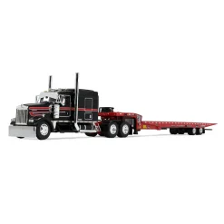 1/64 Black/Red Kenworth W900L with Landoll 440B-50CA Traveling Axle Trailer, DCP by First Gear