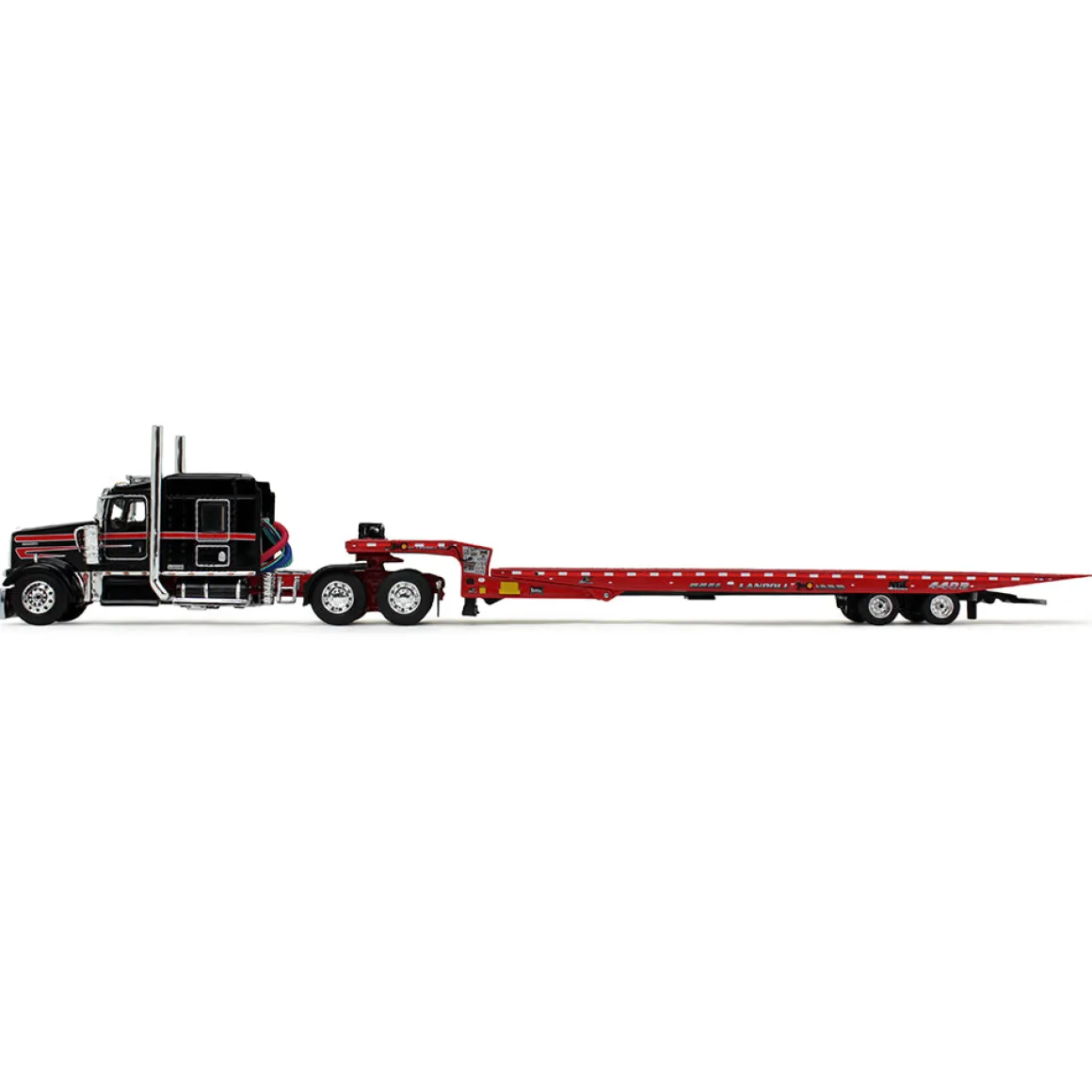 1/64 Black/Red Kenworth W900L with Landoll 440B-50CA Traveling Axle Trailer, DCP by First Gear