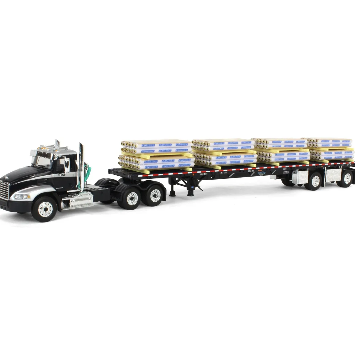 1/64 Black/Silver Mack Pinnacle with 53ft Wilson Roadbrute Trailer & Pallet Load, DCP by First Gear