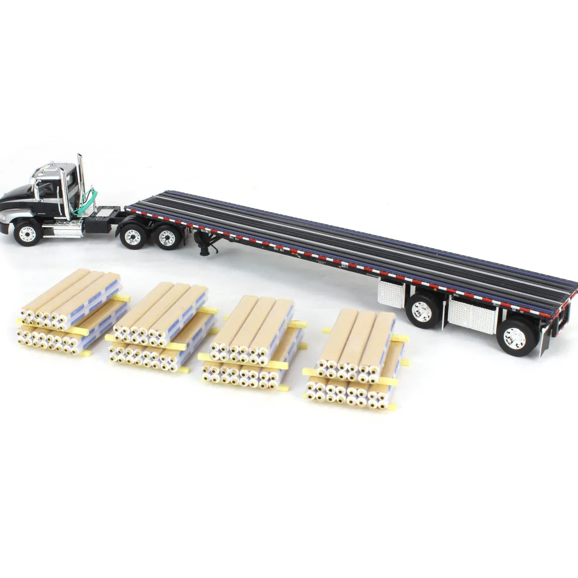 1/64 Black/Silver Mack Pinnacle with 53ft Wilson Roadbrute Trailer & Pallet Load, DCP by First Gear