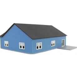 1/64 Blue & White “The Ranch” Farm House w/ Opening Garage & Back Deck, 3D Printed
