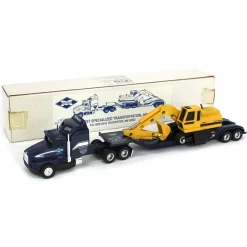 1/64 Blue Midwest Semi with Lowboy Trailer and John Deere 690C Excavator