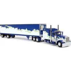 1/64 Blue, Silver & Lime Peterbilt 389 w/ Utility Ribbed Spread-Axle Reefer, DCP by First Gear