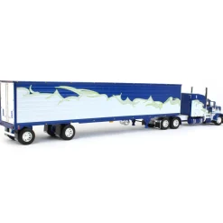 1/64 Blue, Silver & Lime Peterbilt 389 w/ Utility Ribbed Spread-Axle Reefer, DCP by First Gear