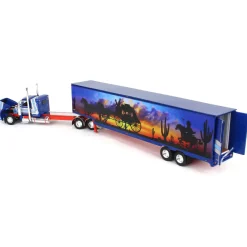 1/64 Blue/Red Peterbilt 389 with Tandem Axle Muraled Kentucky Van Trailer, DCP by First Gear