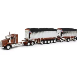 1/64 Bronze/Chrome Kenworth T800 w/ Chrome East Genesis II End Dump Trailers, DCP by First Gear