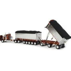 1/64 Bronze/Chrome Kenworth T800 w/ Chrome East Genesis II End Dump Trailers, DCP by First Gear