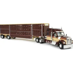 1/64 Brown & Tan Kenworth W990 with Wilson Silverstar Livestock Trailer, DCP by First Gear