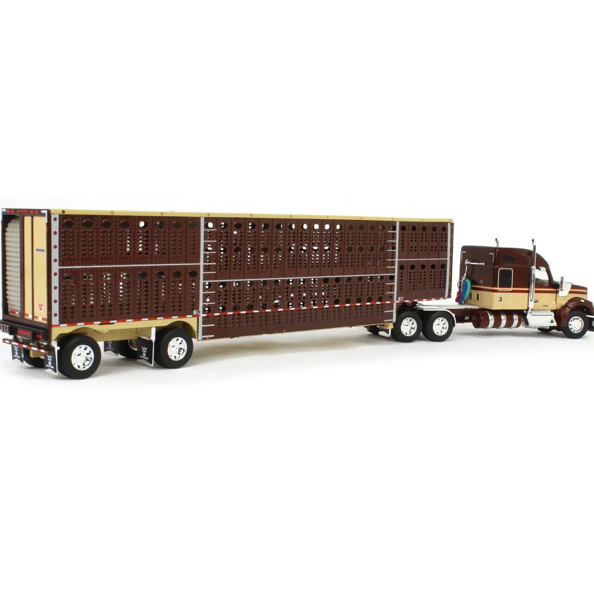 1/64 Brown & Tan Kenworth W990 with Wilson Silverstar Livestock Trailer, DCP by First Gear