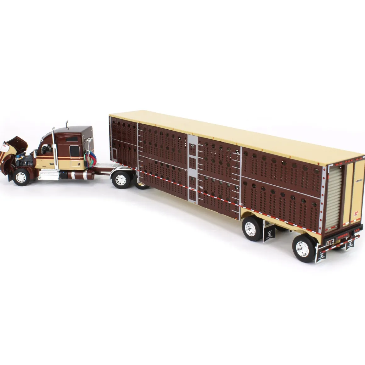 1/64 Brown & Tan Kenworth W990 with Wilson Silverstar Livestock Trailer, DCP by First Gear