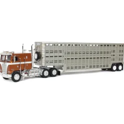 1/64 Brown Kenworth K100 COE Flattop with 45ft Wilson Vintage Livestock Trailer, DCP by First Gear